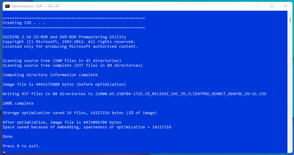 Windows 11 ISO. Failed to create Dump file.